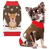 PETCARE Brown Reindeer Dog Sweater Christmas Vest Ugly Snow Xmas Puppy Costume Pet Holiday Warm Fall Winter Clothes for Small Medium Large Dogs Cats Pullover Sweaters Outfits