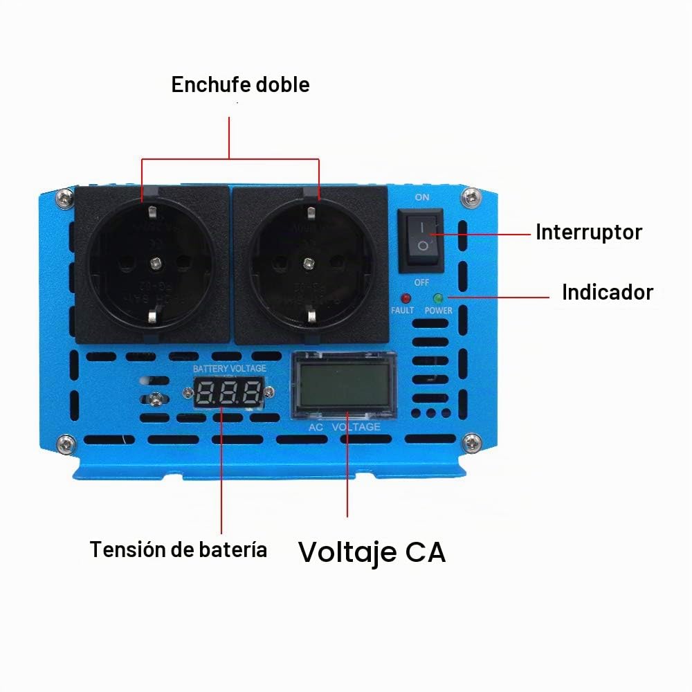 Cantonape Inversor de Corriente Onda Sinusoidal Pura 2000w 4000w Transformador de 12v a 220v 230v con Mando a Distancia & 2 Toma y LED LCD para campamentos, Tiendas de campaña, Paseos en Barco