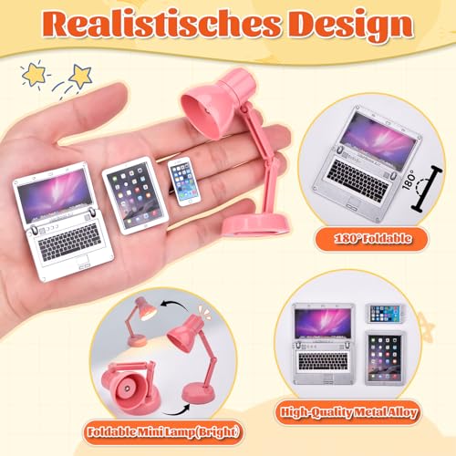 Pipihome 15 Piezas De Accesorios De Aprendizaje para Casa De MuñEcas, Computadora PortáTil, Tableta, TeléFono, LáMpara, Libro, Gafas, Café, Auriculares, Accesorios De SimulacióN (A) - imagen 3
