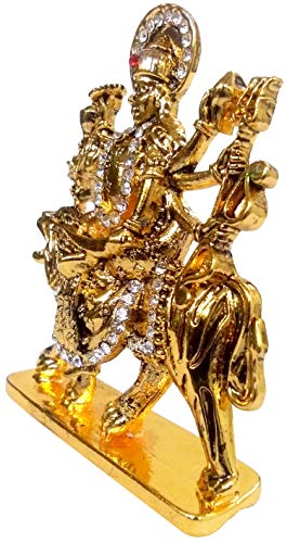 Estatua Metalica Maa Durga Dorada con Piedras Brillantes miniatura 4