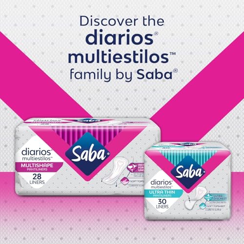 Image of Saba Diarios Ultra Thin Multishape Pantiliners, Flexible & Versatile Panty Liners, 4-Pack of 30 Pads (120 Count)