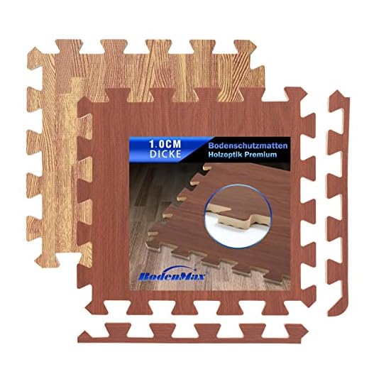 BodenMax Esterilla puzzle antideslizante suelo gimnasio espuma EVA suelo colchoneta | Efecto madera Oscura 30 x 30 x 1 cm | 18 piezas