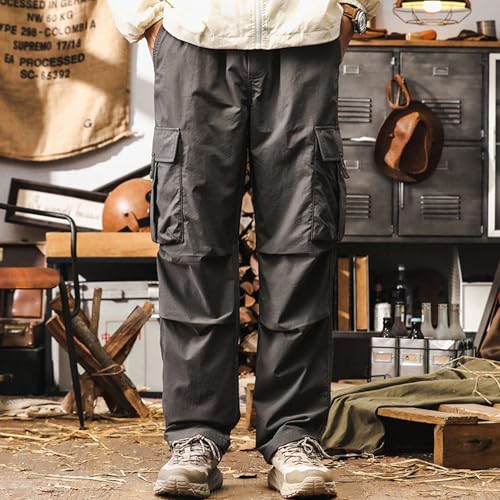 XYXIONGMAO Men's Grey Streetwear Overalls Cargo Pants Loose Drawstring Elastic Waist Multi-Pocket Sweatpants for Men2