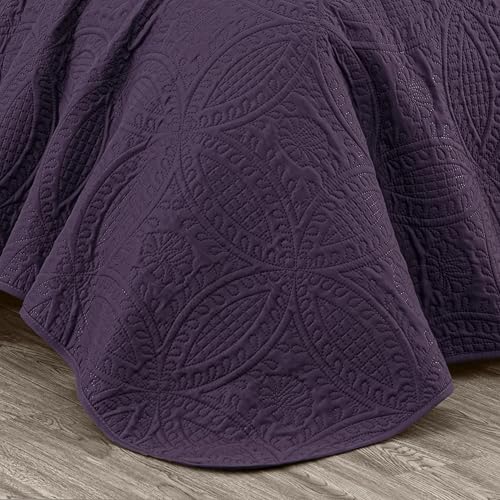 Image of Chezmoi Collection Austin 3-piece Oversized Bedspread Coverlet Set (Queen, Purple)