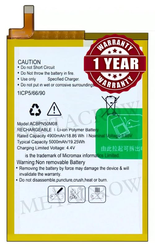 Image of Original ACBPN50M08 Battery Compatible with Micromax in 2b (E7544) | in 2c (E6533) - (5000mAh) - 1 Year Warranty BC46