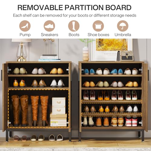 Image of Tribesigns Shoe Cabinet with Doors, 20 Pairs Entryway Shoe Storage Cabinet with Shelves, 5-Tier Modern Free Standing Shoe Racks Storage Organizer for Living Room (Light Brown)