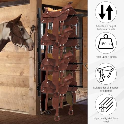RTOSY 4 Tier Saddle Rack Wall Mount, Horse Saddle Rack for English & Western Saddles, Tack Storage, Pad, Accessories etc for Horses