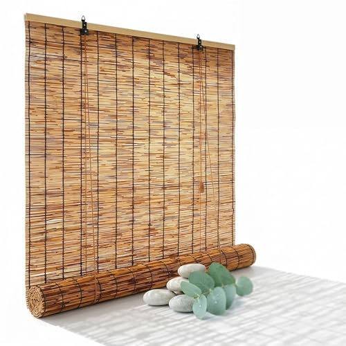 Bamboo Roll Up Shades for Outdoor Patio Light Filtering Bamboo Roll Up Blinds for Porch 24 36 48 60 72 Natural Reed Roller Blinds for Balcony Deck Sun Shades Privacy Screen(46 W x 48 H)