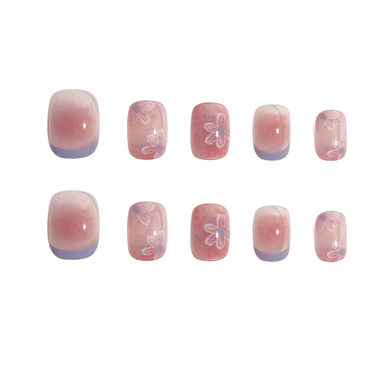 Quadratische kurze Kunstnägel, volle Abdeckung mit Kleber, abnehmbar, Farbverlauf, französische Blumen, drücken auf den Nägeln, 24 Stück Fingernagelkunstspitzen für Nagelstudios und Frauen, DIY-Nage