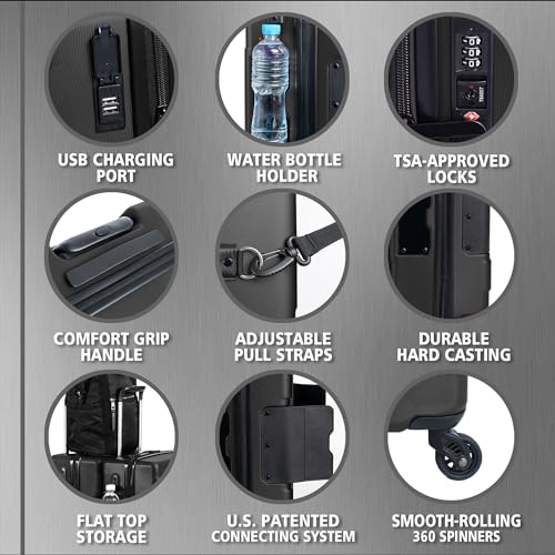 Tach V3.1 Hard Shell 2 Piece Luggage Set - 20 & 28 inch Luggage | Carry On & Large Checked Suitcases | Patented Built-In Connecting System | Rolling Suitcase Links 9 Bags (Black)