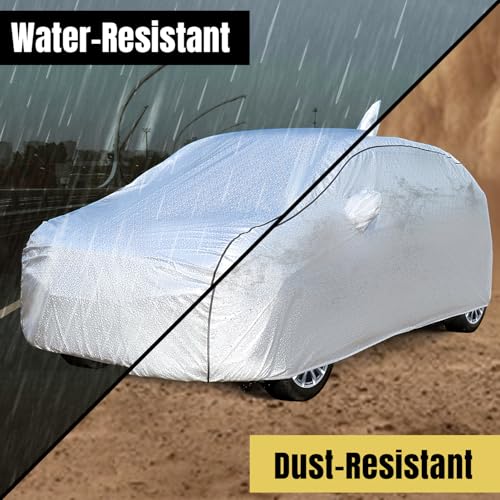 Image of Pivalo Car Cover for Maruti Baleno All Model & Years (2015-2025) 100% Waterproof with Mirror & Antenna Pocket Triple Stitched Bottom Elastic Dustproof Full Body Protection (Heat & UV Resistant,Silver)
