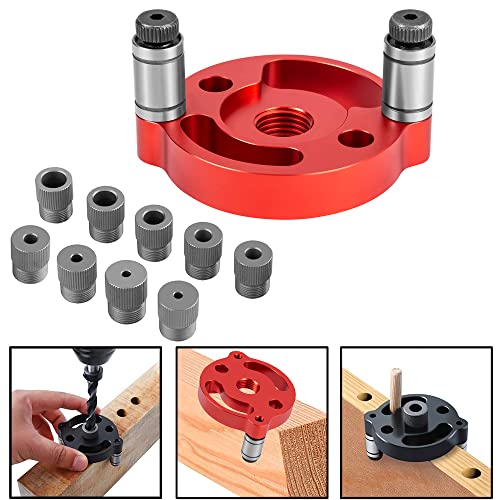 Breezliy Self Centering Doweling Jig, Dowel Drill Guide 2/3/4/5/6/7/8/9/10mm Self Center Dowel Jig Handheld Drill Guide for Straight Holes Wood Panel Hole Puncher Locator Woodworking Joints Tool（Red） - Thumbnail 3