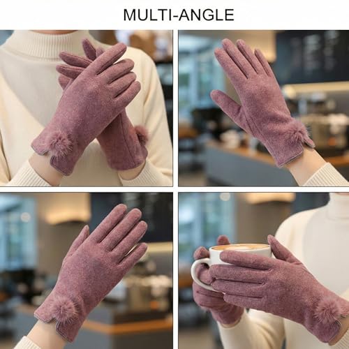 Image of Kraptick Women's Winter Woollen Gloves-Premium Thermal Fleece Lined Touchscreen Hand Warmer Gloves for Cold Weather, Cycling & Driving Soft Fur Cable Knit Elastic Mittens