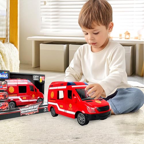 CELMAN Krankenwagen Spielzeug - Rettungswagen Ambulance mit Trage, Sound und Licht, Notarzt Spielzeug Fahrzeuge, Rettungsfahrzeuge, Medical Responder Spielzeugauto für Kinder Ab 3 4 5 6 Jahre