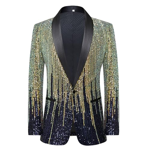 Mens Button Shawl Sequin Blazer Slim Fit Formal Sequins Suits Shiny Tuxedo Party Prom Suit