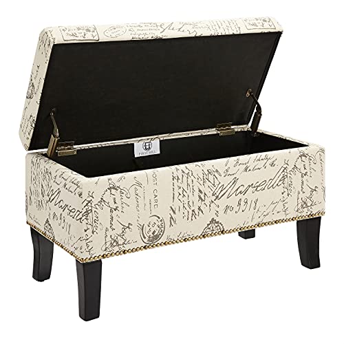 First Hill Fhw Dream Lift-Top Storage Ottoman Bench With Fabric Upholstery,Brown Script #TOP4