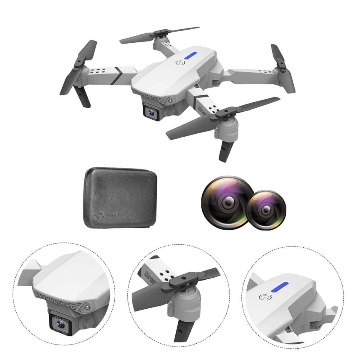 Dron Plegable E525 de Doble Cámara 4k para Fotografía Aérea | Cuadricóptero Blanco de Plástico, Vuelo Estable y Ligero, Batería Lipo 3.7v 1800mah 3 Pilas Aa