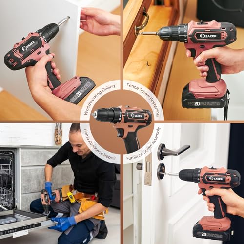 Image of Saker 20V Tool Set with Drill, General Home Hand Tool Kit with 14-Inch Storage Bag, Tool Set with 20V Cordless Drill for DIY Projects, Home Repairs, Handyman, Mocha Brown