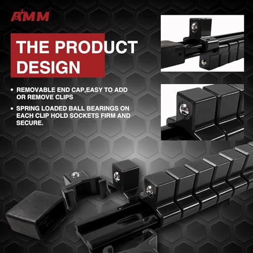 Image of AMM 9-Piece Socket Organizer, 1 /2 inch, 3 /8 inch and 1 /4 inch Drive ABS Tools-Black Socket Holder,Heavy Duty Socket Racks, Premium Quality Socket Clip Rail Holder,The best tool trays in the garage