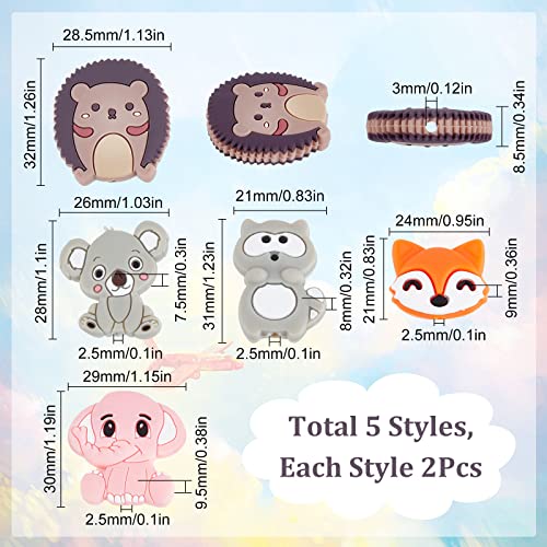 SUNNYCLUE 1 Box 10Pcs Silicone Beads Animals Silicone Bead Animal Head Raccoon Elephant Thick Chunky Spacer Loose Beads for Jewellery Making Lanyard Keychain Necklace Bracelet Beading Supplies Pen - Image 2