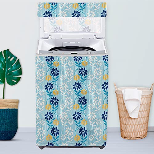 Image of Washing Machine Cover for Top Load 5kg to 7.5kg | Light Weight Dustproof Polyester Cover with Zip Enclosure | Floral Fully Automatic Washer Protector Indoor Outdoor Use- Size 23x23x35 inch