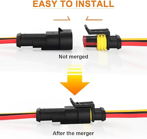 Miniatura 2 de NAOEVO Conector de 3 pines impermeable, conectores de 3 cables 16 AWG, conectores eléctricos automotrices macho y hembra con tubo termorretráctil