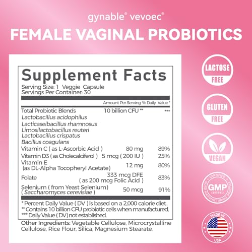 Gynable Vaginal Probiotic for Women- Female Probiotic for pH Balance,Upgraded to 10 Billion CFU Probiotics Odor Control, Yeast Balance, Promote Healthy Vaginal Flora & Feminine Health