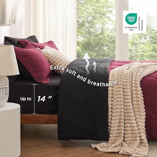 Image of Bedsure Queen Comforter Set - 7 Pieces Reversible Red and Black Bedding, Queen Size Bed Set for All Seasons, Bed in a Bag with Down Alternative Comforter, Sheets, Pillowcases & Shams