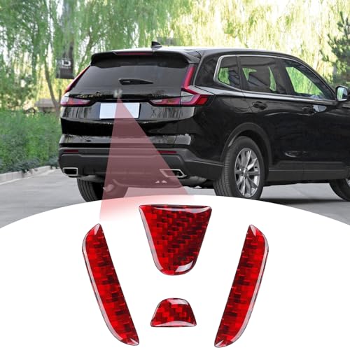 Image of Compatible with Car Rear Tailgate Emblem Logo Trim Accessories Carbon Fiber Emblem Badge Decal Cover Sticker for Honda CRV 2022,Red
