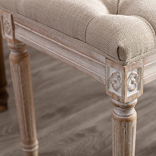 Chairus Fabric Upholstered Dining Bench - Classic Entryway Ottoman Bench Bedroom Bench With Rustic Wood Legs - Beige #TOP5