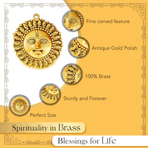 Image of Ekhasa 100% Pure Brass Sun for Vastu & Positivity (6.4 Inch) | Brass Metal Sun Idol Face Wall Hanging & Wall Decor | Surya Bhagavan Idol | Pital Surya Dev Wall Hanging Vastu for Main Door Entrance