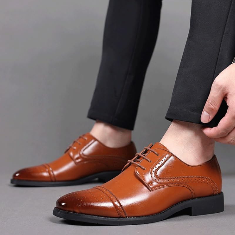 Men's Business Wingtip Lace Up Dress Shoes Retro Round Toe Comfortable Lug Sole Non-Slip Lace-Up Dress Shoes2