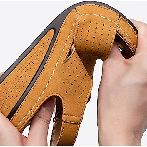 Women's Comfortable Wedge Sandals Ladies Orthopedic Sandals Platform Vintage Open Toe Soft Wide Fit Summer Sandal Casual Beach Shoes,Beige,US6/EU374