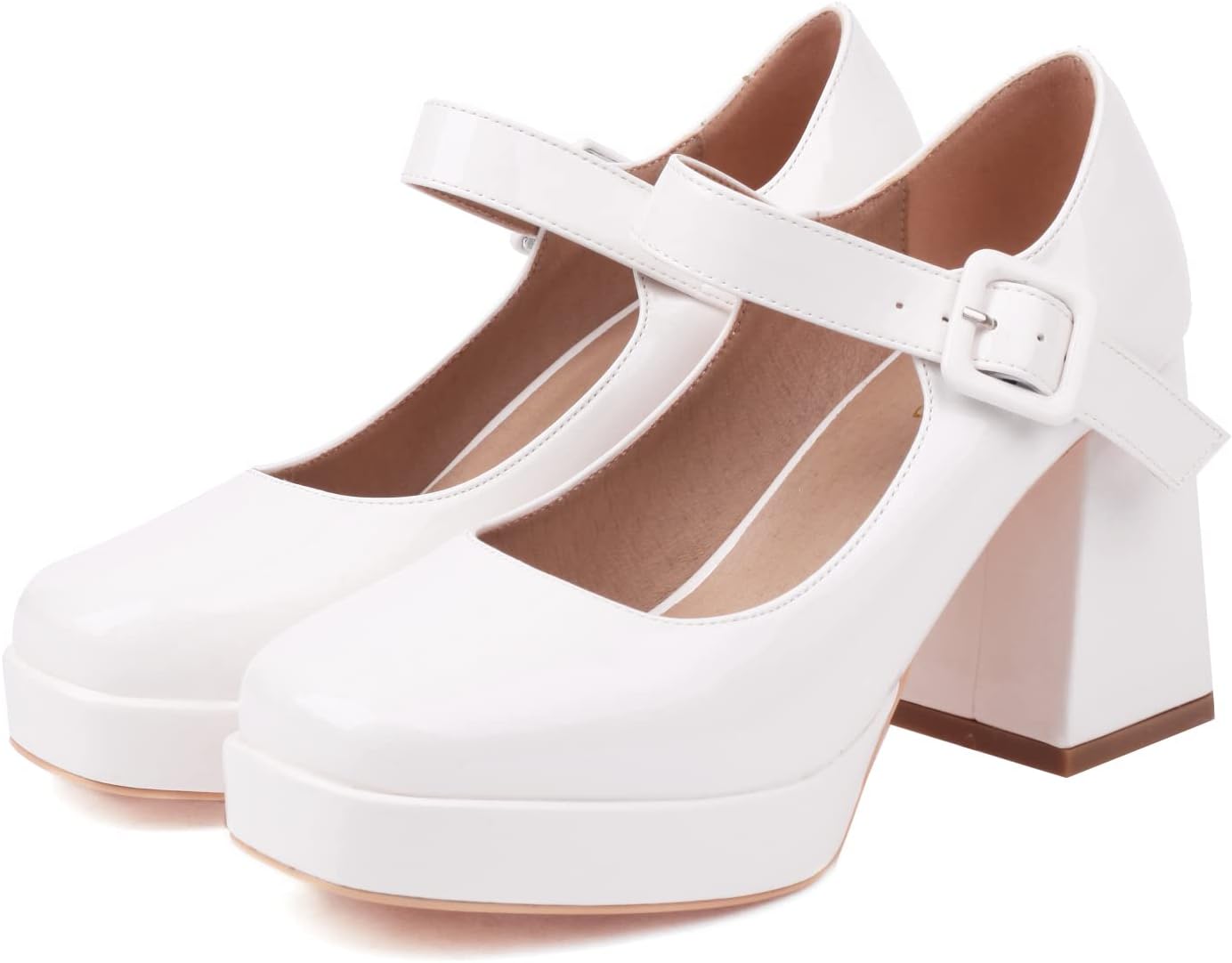 Women's Platform Chunky Heels Square Toe Block Heel Mary Janes Pumps Shoes - Image 5