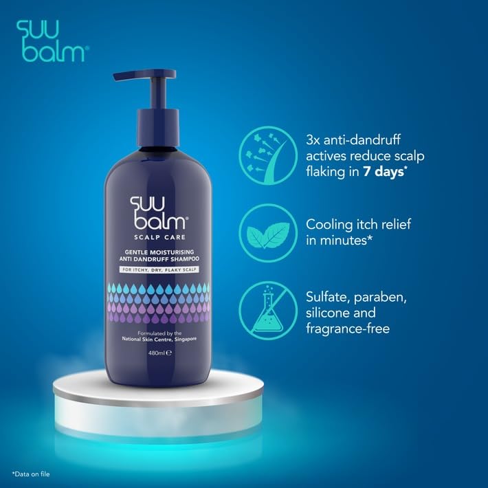 Suu Balm Gentle Moisturising Anti Dandruff Shampoo - Dry, Flaky, Itchy Scalp Treatment (480ml) - Image 3