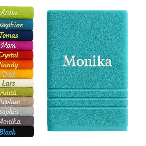 Pet-Jos Personalised Bath Towel with Name Beautifully Embroidered Name Custom Towel 140 x 70 cm Bath Towel Cotton Towel (Turquoise)