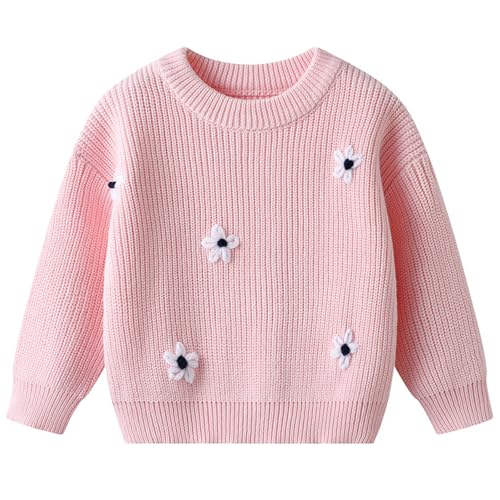 Generisch 2025 Pull en tricot brodé à la main pour fille - Doux - Tenue d'hiver douillette - Vêtements de vacances festifs, Rose, 7-8 ans