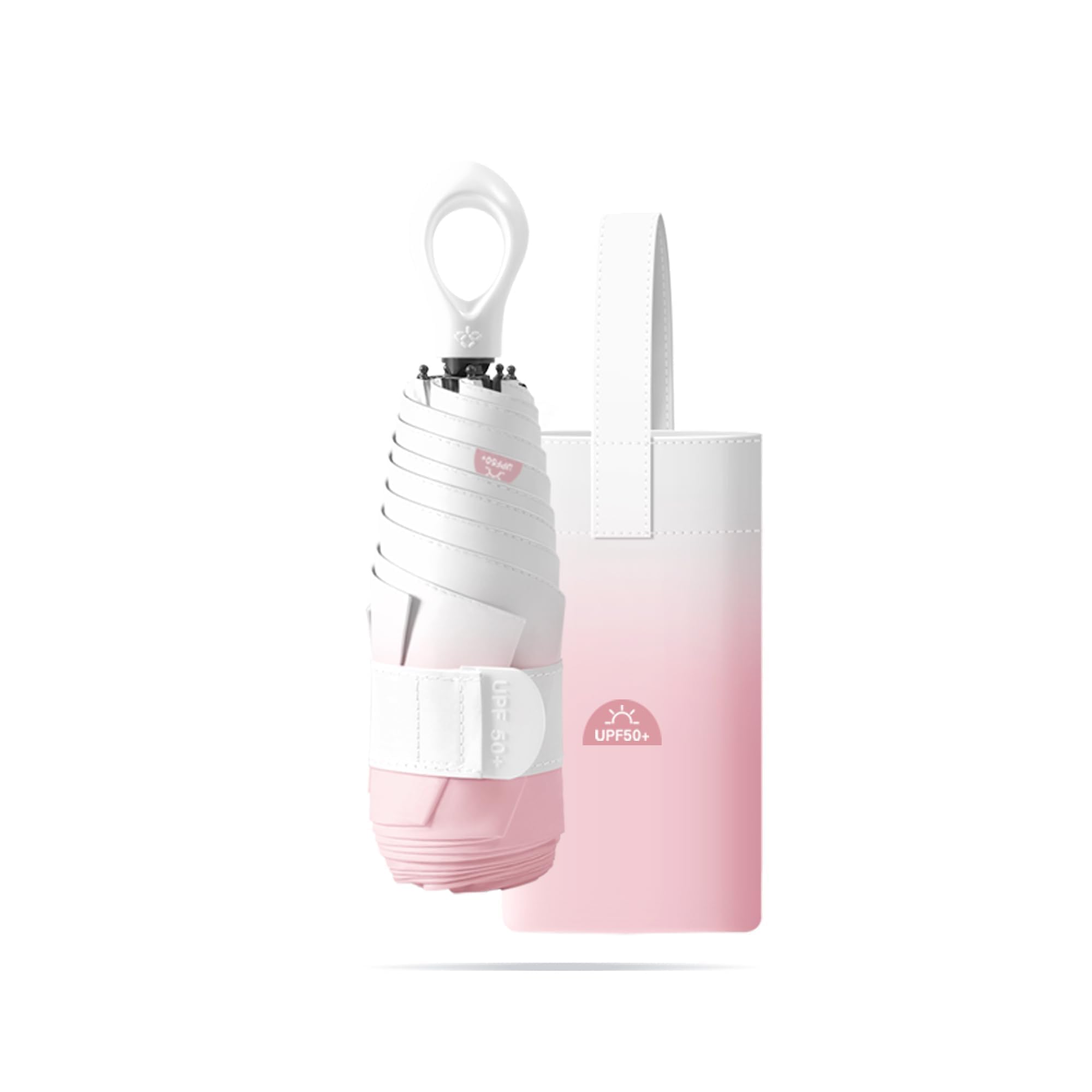 Mini Compact Folding Travel Umbrella with Ring Handle and Storage bag/Gradient Color/6 * 2 Ribs/UV Protection/Sun Rain/Lightweight Portable Small/