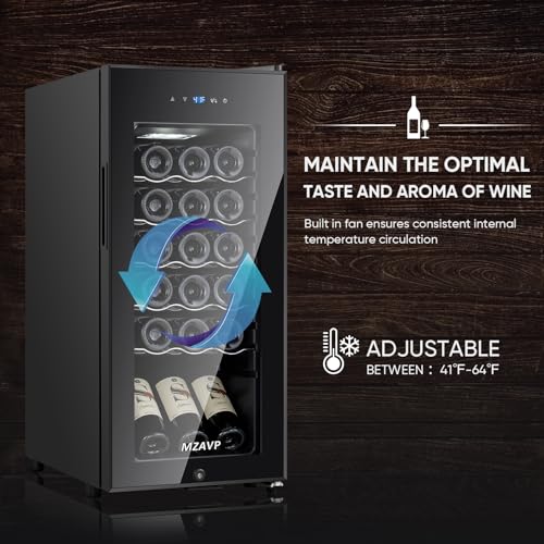 Image of Mini Wine Fridge-Black, 18 Bottles Low Noise Compressor Wine Cooler, Freestanding Wine Cellar with Glass Door and Digital Temperature Control, 14 Inch Wine Refrigerator for Bar, Home & Office