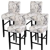 SearchI Bar Stool Covers Set of 4, Stretch Washable Barstool Seat Covers, Counter Height Chair Covers for Kitchen Dining Room Cafe (Beige and Blue Flower)