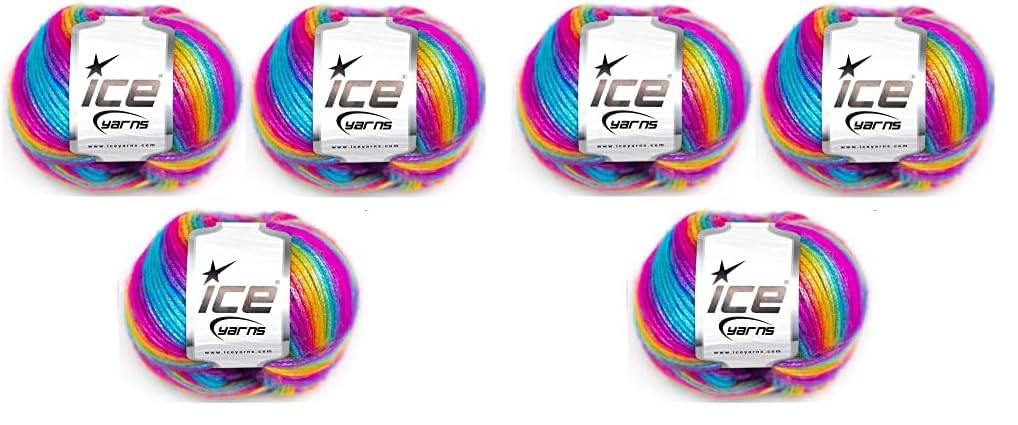 LUKCHE Ice Yarns Picasso Rainbow (3-Piece Pack) Blue, Purple, Green, Yellow, Orange, Pink Fuzzy with Subtle Sheen Yarn 44% Acrylic, 56% Polyester (3x1.76 Oz),(3x125 yds) (Pack of 2)