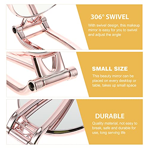 Minkissy 2Pcs Dormitory X Portable Handle Desktop Women Magnifier Vanity Round Makeup Gold Double Handheld Countertop Rose Bedroom Oval Standing Cosmetic Side Folding Simple Home Sided #TOP3