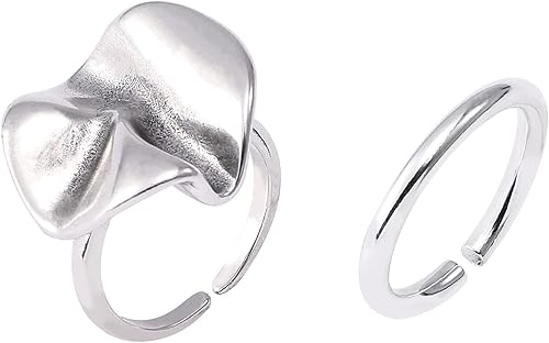 Matata Juego de anillos para nudillos chapados en plata vintage, ajustable, círculo, abierto, para mujeres y niñas