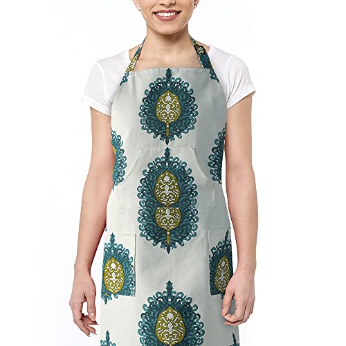 Image of HPD Half Price Drapes Aprons for Men Women with Large Pockets Adjustable Unisex PRTW-D02-AP Mayan Printed Cotton, 27 X 34 Inch, Mayan Teal