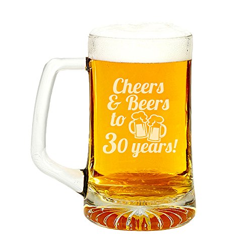 Cheers & Beers To 30 Years Engraved Glass Beer Mug 15-ounce