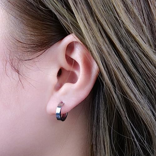 Limerencia Hypoallergenic G23 Pure Titanium Post Thin Square Edge Open Hoop | Womens Dainty Hoop Earrings | Lightweight For Girls Sensitive Ears (10Mm Diameter - 3Mm Width, Shiny Gray) #TOP2