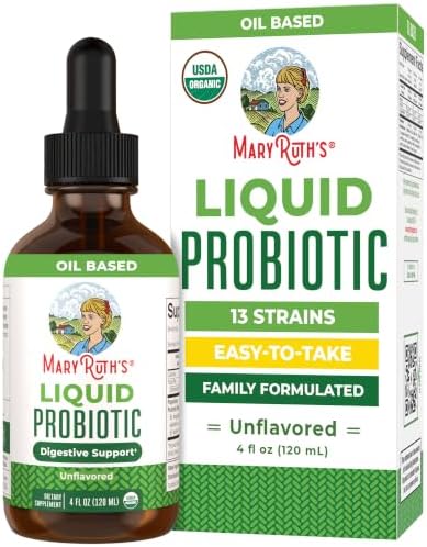 ORGANIC LIQUID PROBIOTICS by MARYRUTH (Plant Based) USDA Certified Organic, Vegan, RAW, Paleo, non-GMO, Highly Potent Live Strain Flora assists digestion & maximum absorption of vitamins/minerals 4oz