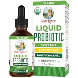 MARYRUTH'S USDA Organic Liquid Probiotic for Adults & Kids, Unflavored, 4oz | 2 Billion CFU, 13 Probiotic Strains, Digestive & Gut Health, Reduce Occasional Gas & Bloating, Immune Support, Vegan, Non-GMO