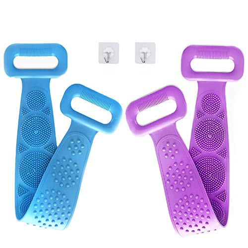 2 Pcs Long Silicone Body Scrubber, Exfoliating Extended Silicone Bath Body Brush, Back Scrubber for Shower, Lathers Well, Great Shower Scrubber Cleaning Tool
