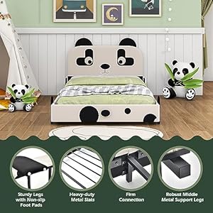HONEY JOY Twin Bed Frames for Kids, Toddler Wooden Twin Bed Platform with Headboard & Slat Base, No Box Spring Needed, Children Bedroom Furniture for Boys Girls, Fits Standard Twin Mattress, Panda HONEY JOY Twin Bed Frames for Kids Toddler Wooden Twin Bed Platform with Headboard Slat Base No Box Spring Needed Children Bedroom Furniture for Boys Girls Fits Standard Twin Mattress Panda